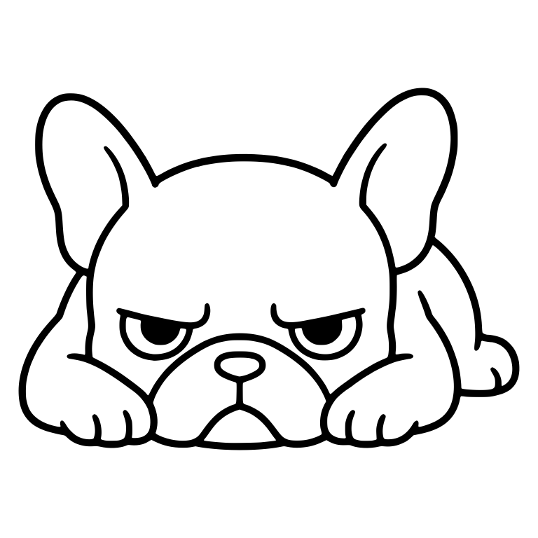 Front View Grumpy French Bulldog Lying on Paws — free animal SVG cut file