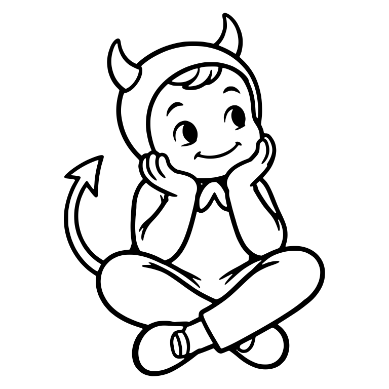 Kid in Devil Costume Sitting With Chin on Hands — free characters SVG cut file