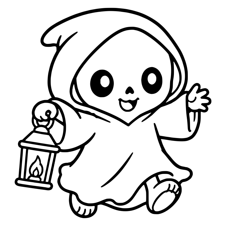 Happy Reaper Carrying Lantern And Waving — free characters SVG cut file