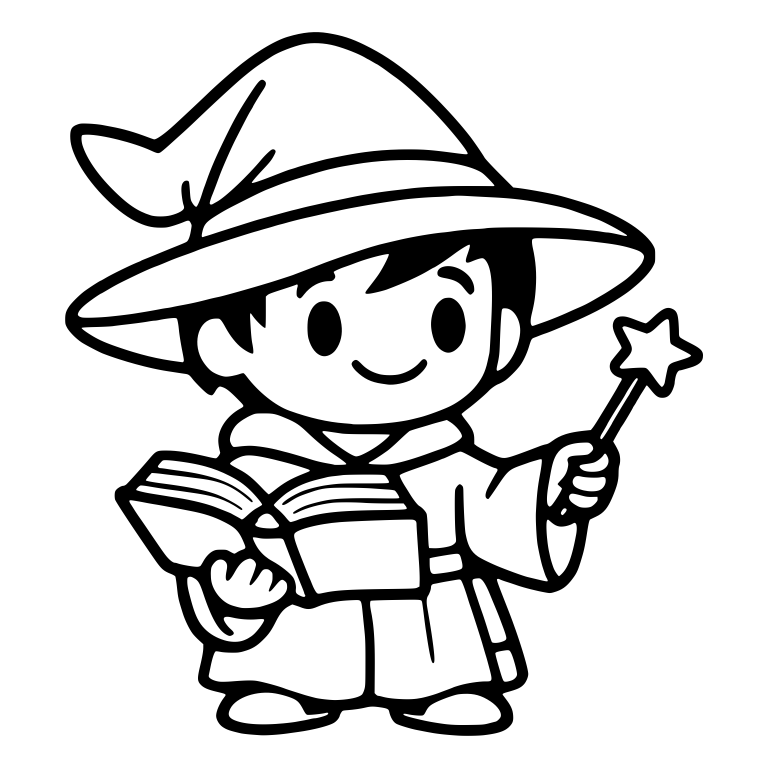 Young Wizard With Spellbook, Star Wand and Floppy Hat — free characters SVG cut file