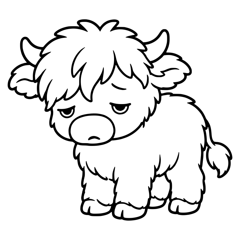 Drowsy Standing Highland Calf with Droopy Eyes — free animal SVG cut file