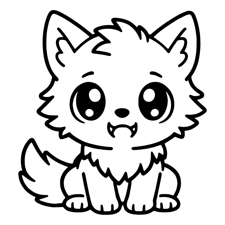 Pouty Wolf Pup With Tiny Fangs Sitting Front View — free animal SVG cut file