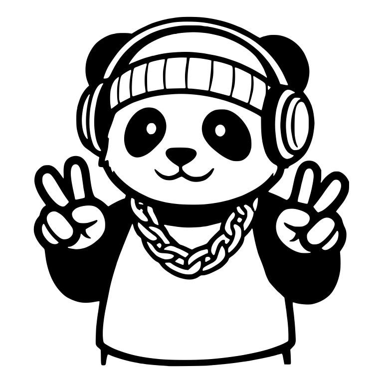 Beanie Panda With Headphones, Chain And Double Peace Signs — free animal SVG cut file