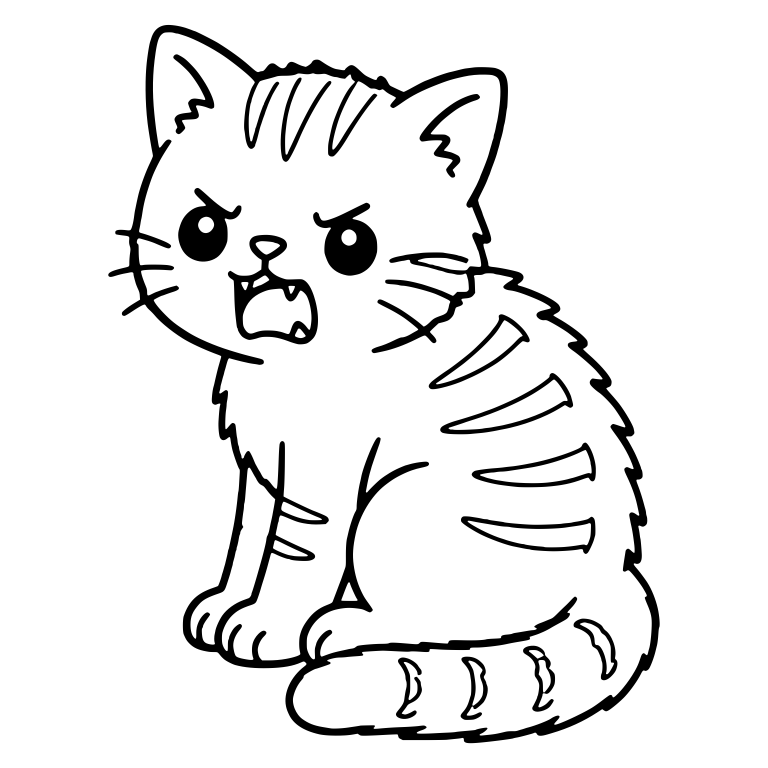 Hissing Tabby Kitten Sitting And Turned Sideways — free animal SVG cut file