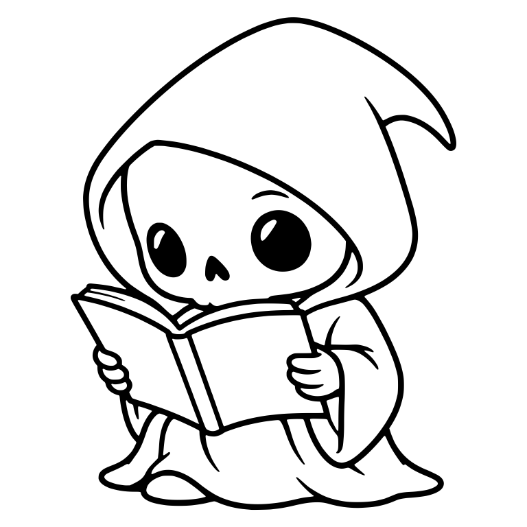 Grim Reaper Reading Open Book While Sitting — free characters SVG cut file