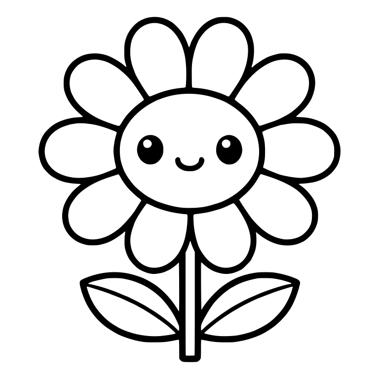 Kawaii Daisy With Long Vein Lines on Both Leaves — free floral SVG cut file