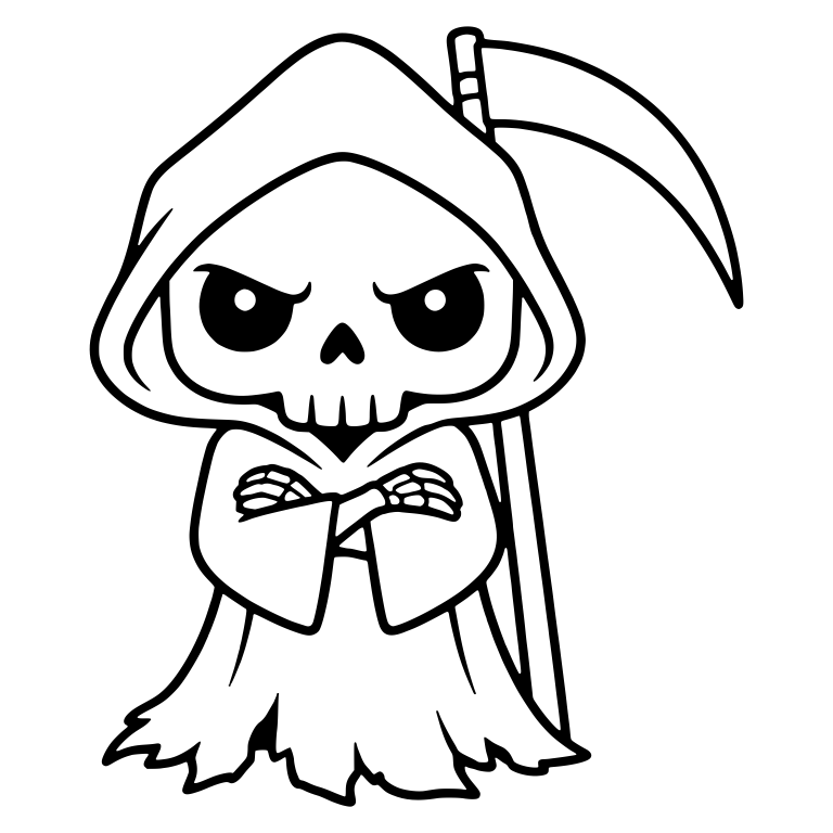 Chibi Grim Reaper with Scythe and Crossed Arms — free characters SVG cut file