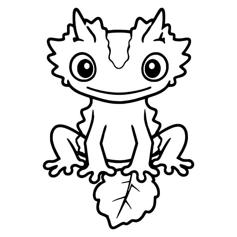 Horned Gecko Sitting With Spiky Frills And Leaf — free animal SVG cut file
