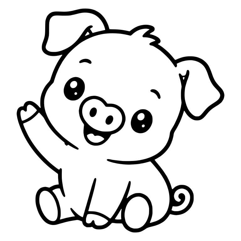Sitting Piglet Waving with Heart-Shaped Nose — free animal SVG cut file