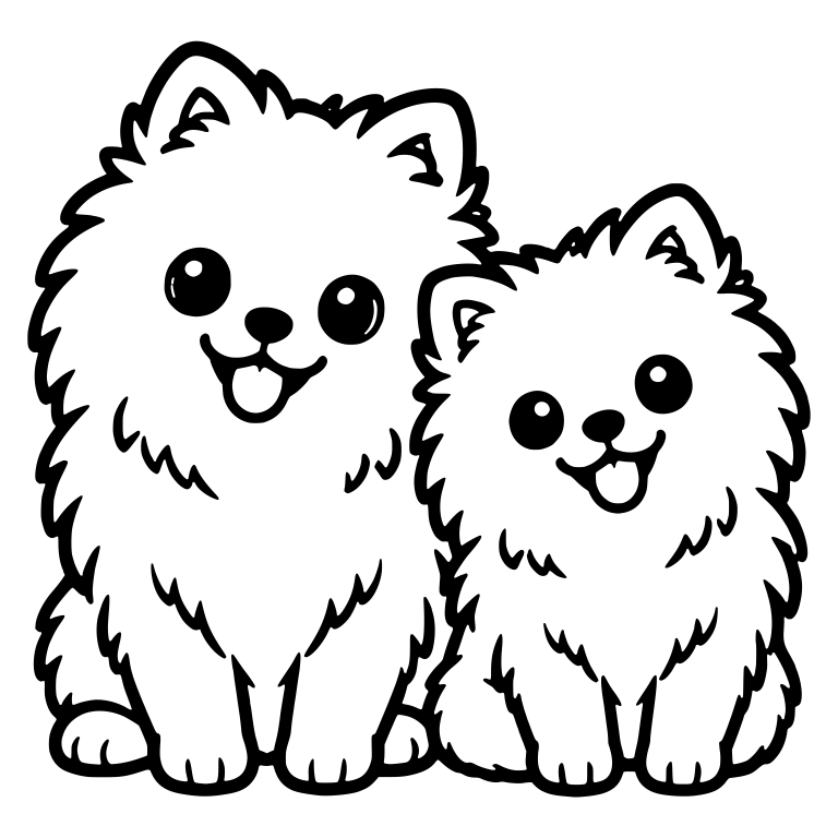 Big And Small Pomeranian Pair Sitting Together — free animal SVG cut file