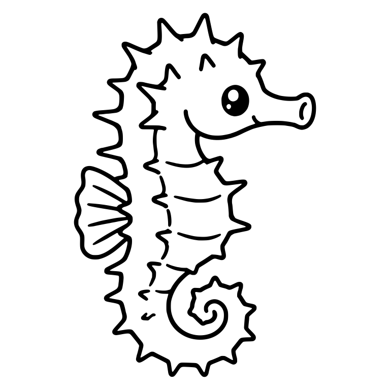 Thorny Kawaii Seahorse Facing Right with Fan Fin — free animal SVG cut file