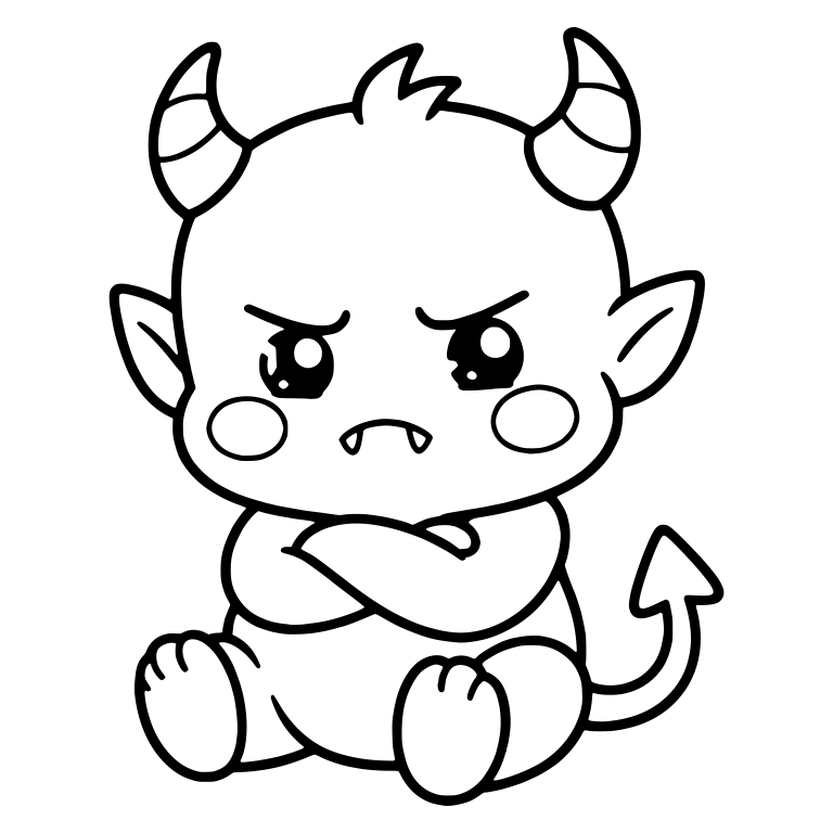 Angry Baby Devil Sitting With Crossed Arms and Fangs — free fantasy-creature SVG cut file