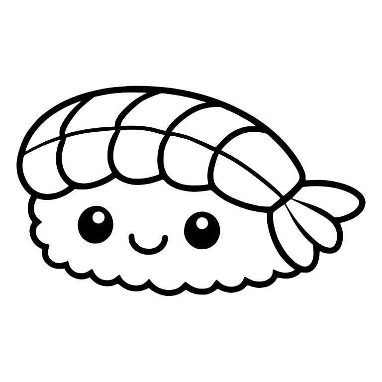 Kawaii Shrimp Nigiri With Closed Smile and Fan Tail — free food SVG cut file