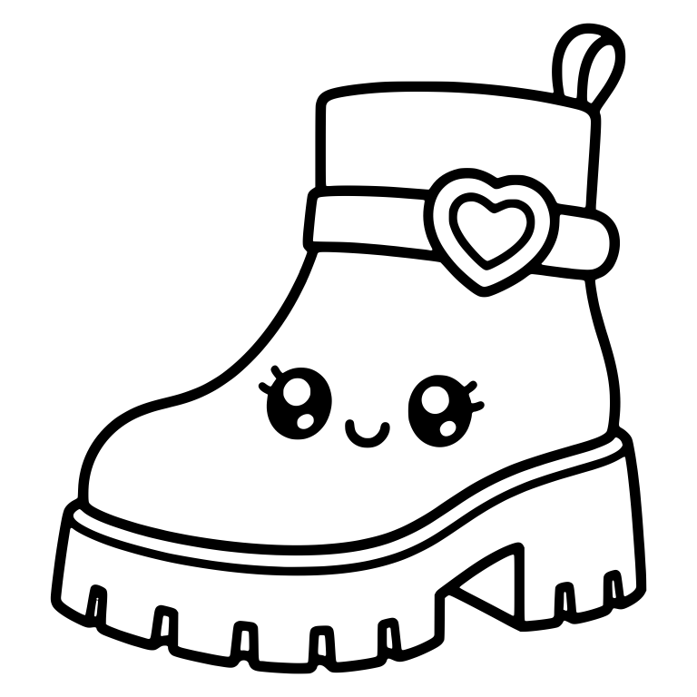 Kawaii Chunky Ankle Boot With Heart Buckle — free objects SVG cut file