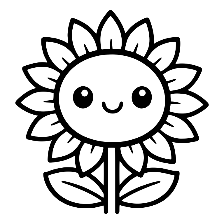Sunflower With Oval Face and Twin-Line Stem — free floral SVG cut file