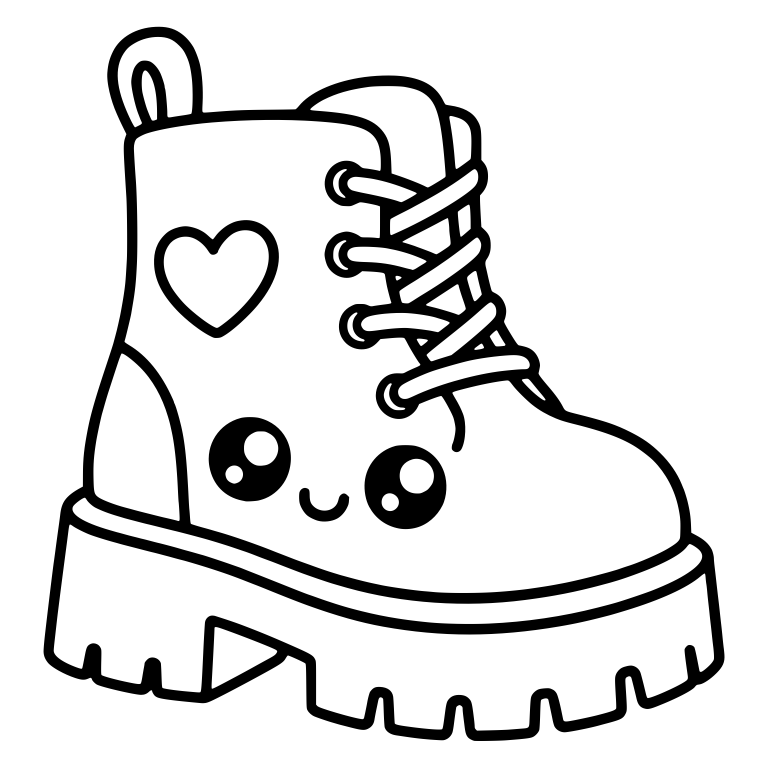Kawaii Chunky Lace-Up Boot With Heart Patch — free objects SVG cut file