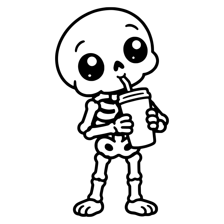 Big-Eyed Skeleton Sipping from a Tumbler with Straw — free skeleton SVG cut file