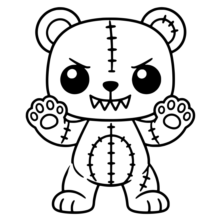 Angry Stitched Teddy Bear With Sharp Teeth and Belly Patch — free animal SVG cut file