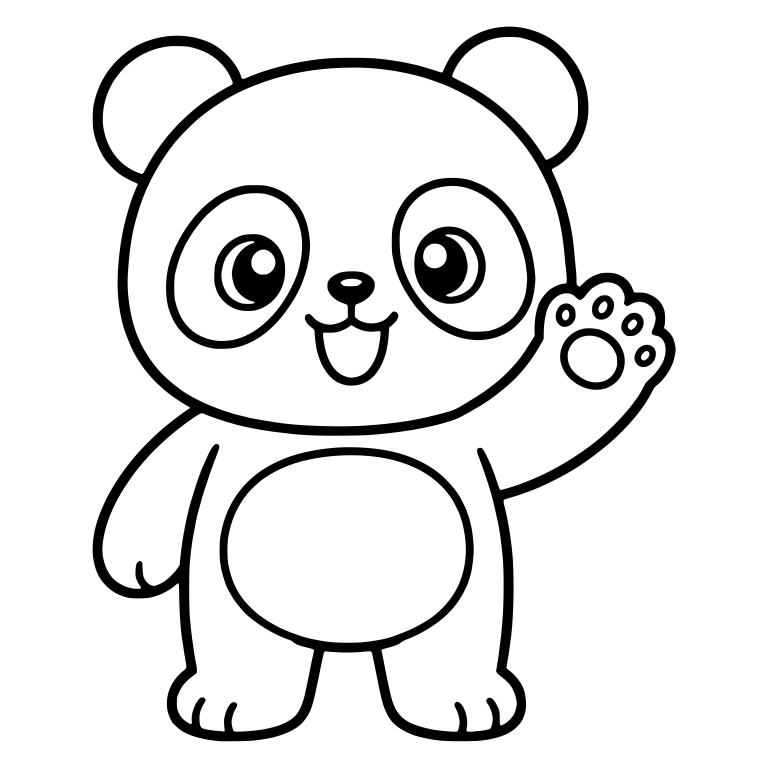 Standing Panda Cub Waving With Big Open Smile — free animal SVG cut file
