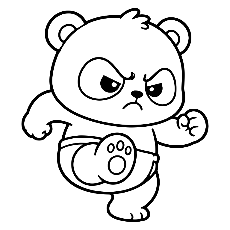 Angry Panda Cub in Diaper Doing a Kick and Punch — free animal SVG cut file