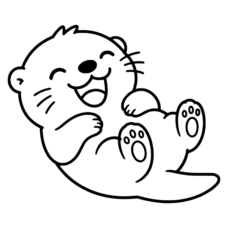 Laughing Kawaii Otter Floating on Back, Head at Left — free animal SVG cut file