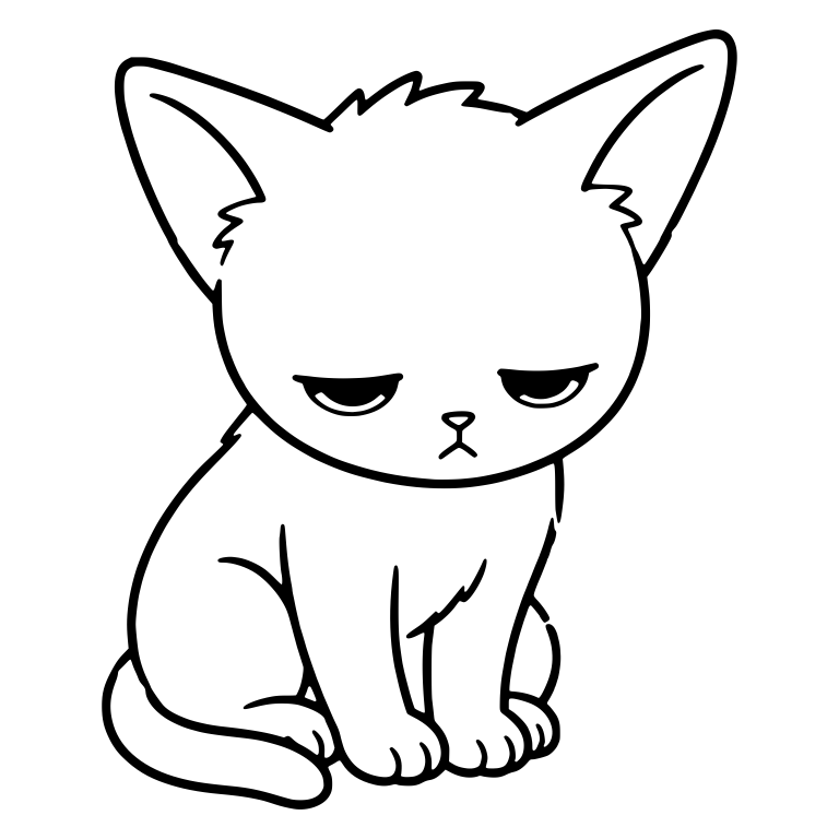 Moody Big-Eared Kitten Sitting With Droopy Eyes — free animal SVG cut file