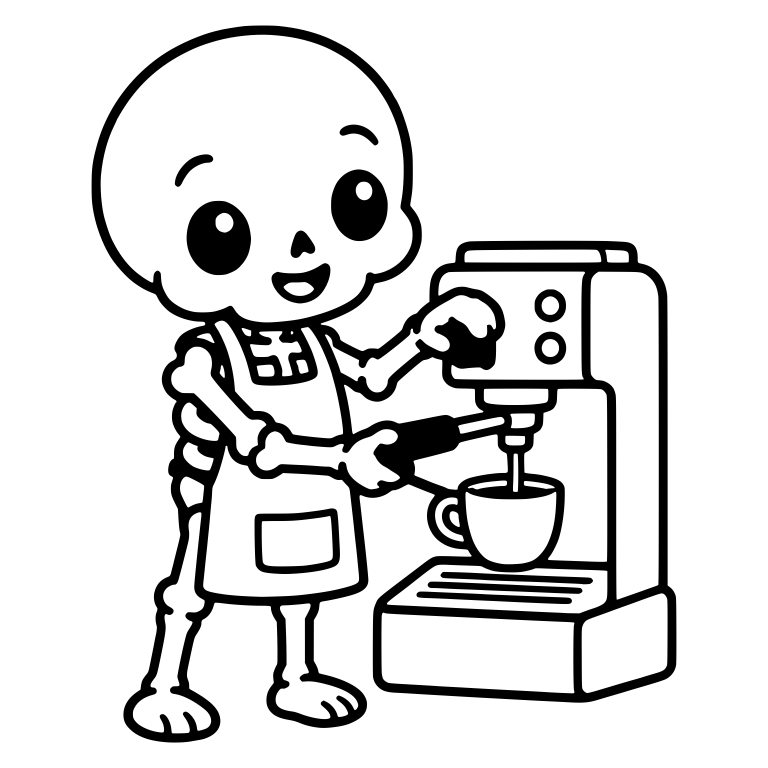 Kawaii Barista Skeleton Pulling Espresso Shot — free skeleton SVG cut file