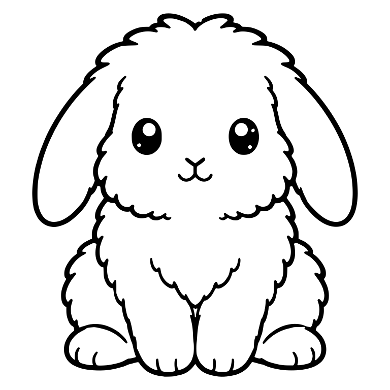 Fuzzy Lop Bunny Sitting Front View With Floppy Ears — free animal SVG cut file