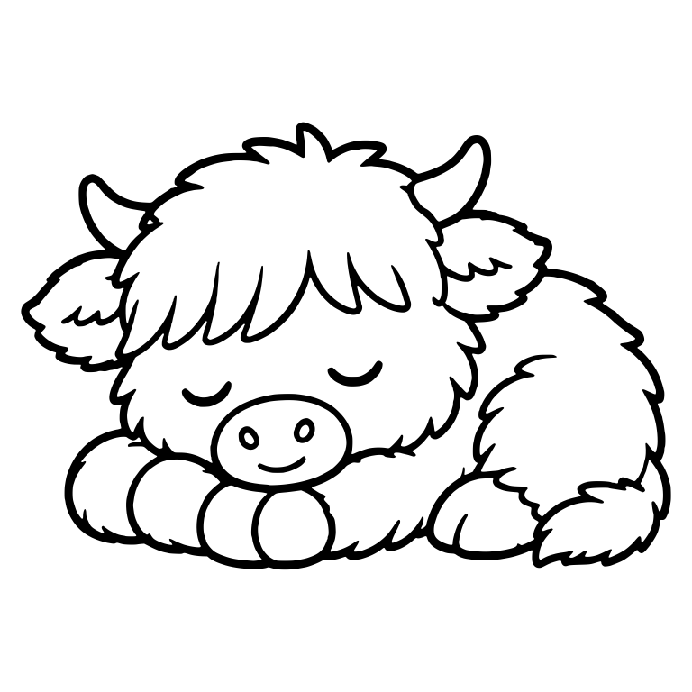 Sleeping Highland Calf Resting Chin on Hooves — free animal SVG cut file