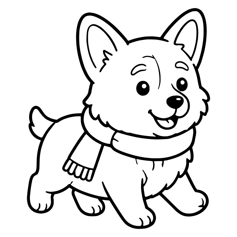 Happy Corgi Puppy Trotting In A Fringed Scarf — free animal SVG cut file