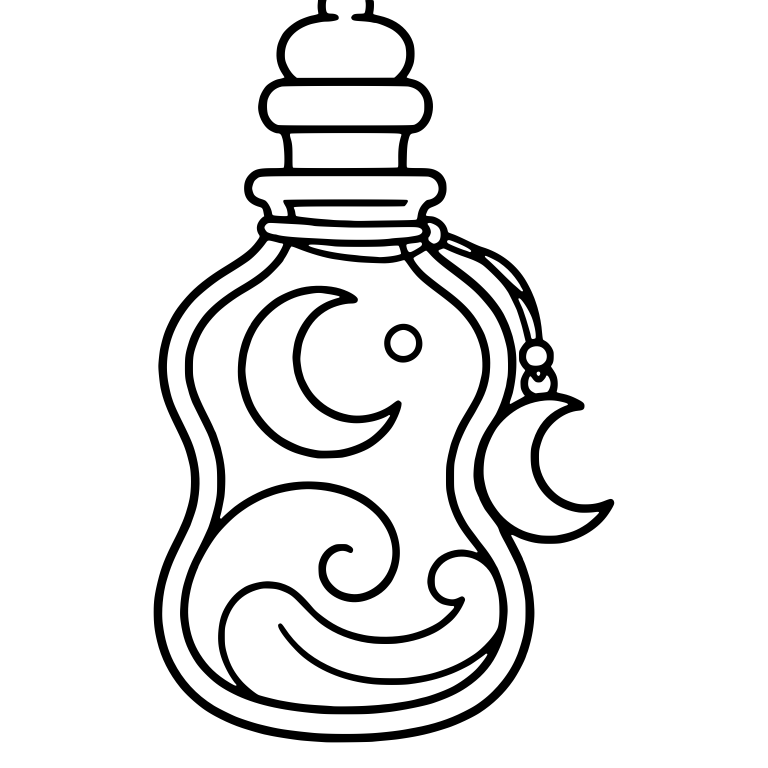 Curvy Moon Bottle with Swirls and Hanging Crescent Charm — free objects SVG cut file