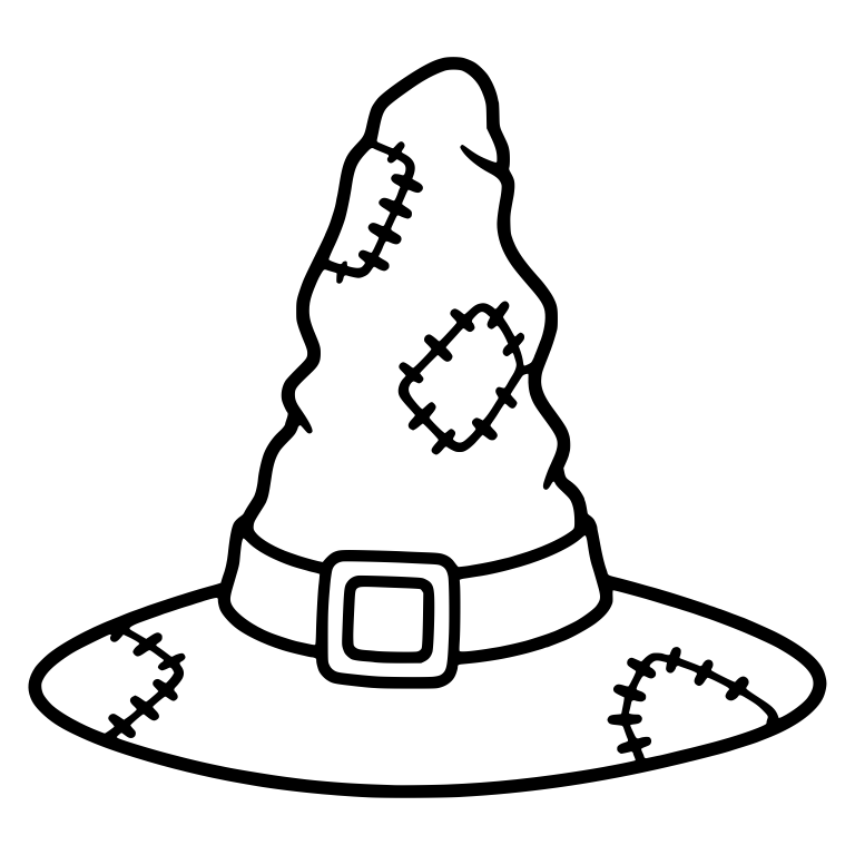 Tall Stitched Witch Hat with Lumpy Cone and Brim Patches — free objects SVG cut file
