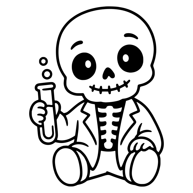 Stitched Mouth Skeleton In Lab Coat With Liquid Test Tube — free skeleton SVG cut file