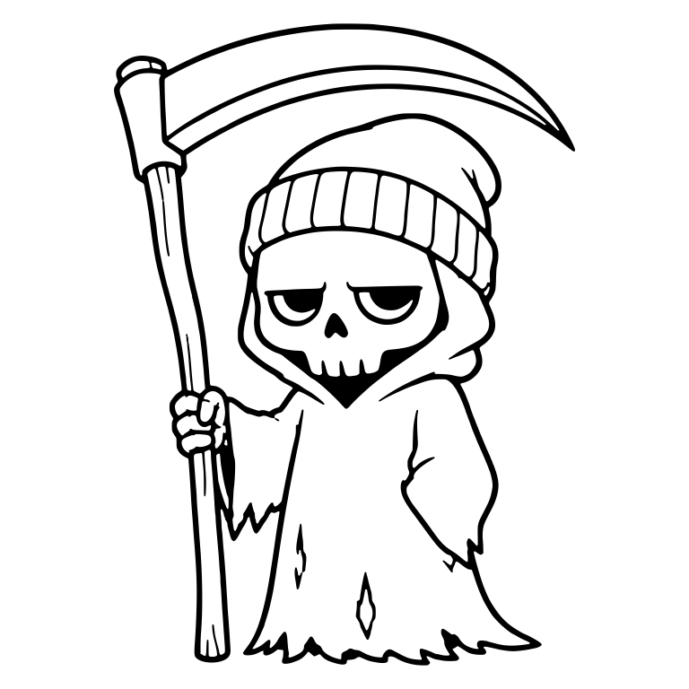 Unimpressed Beanie Reaper With Heavy Eyelids And Scythe — free characters SVG cut file