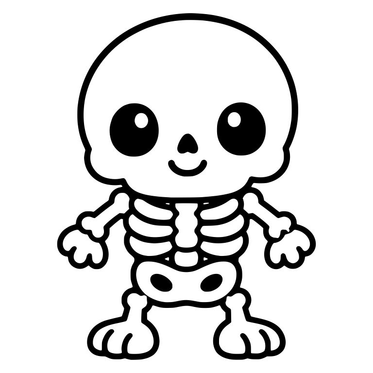 Smiling Chibi Skeleton With Big Eyes And Open Hands — free skeleton SVG cut file