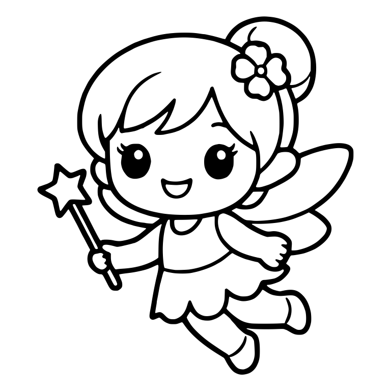 Chibi Fairy Girl With Star Wand and Flower Hair Bun — free characters SVG cut file