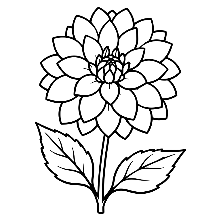 Dahlia With Layered Petals and Two Serrated Leaves — free floral SVG cut file
