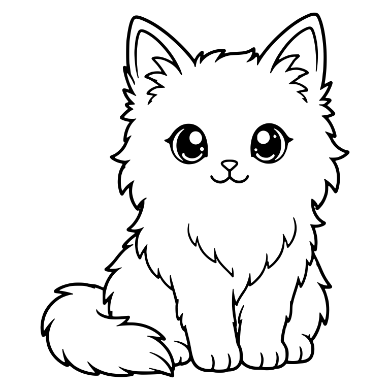 Fluffy Kitten Sitting with Tail Beside Paws — free animal SVG cut file