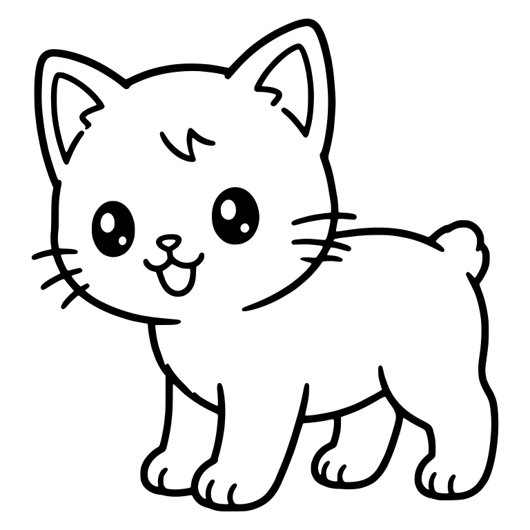 Standing Kitten with Tiny Tail and Open Smile — free animal SVG cut file