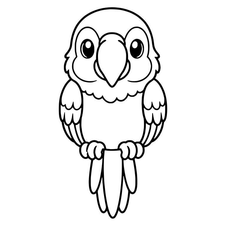 Front-Facing Perched Parrot with Long Tail Feathers — free animal SVG cut file