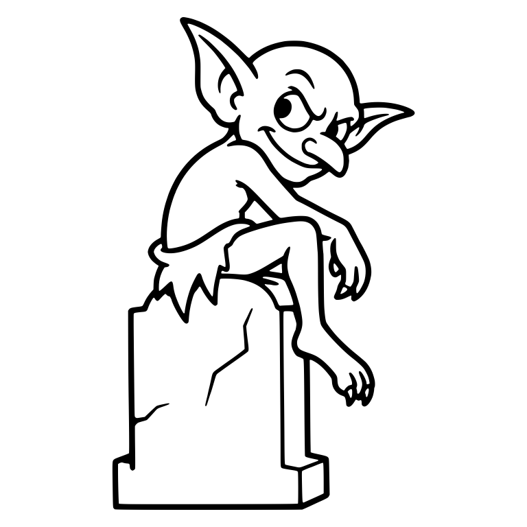 Slouching Goblin Perched on a Broken Tombstone — free fantasy-creature SVG cut file