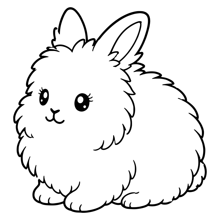 Fluffy Angora Bunny With Eyelashes Looking Left — free animal SVG cut file