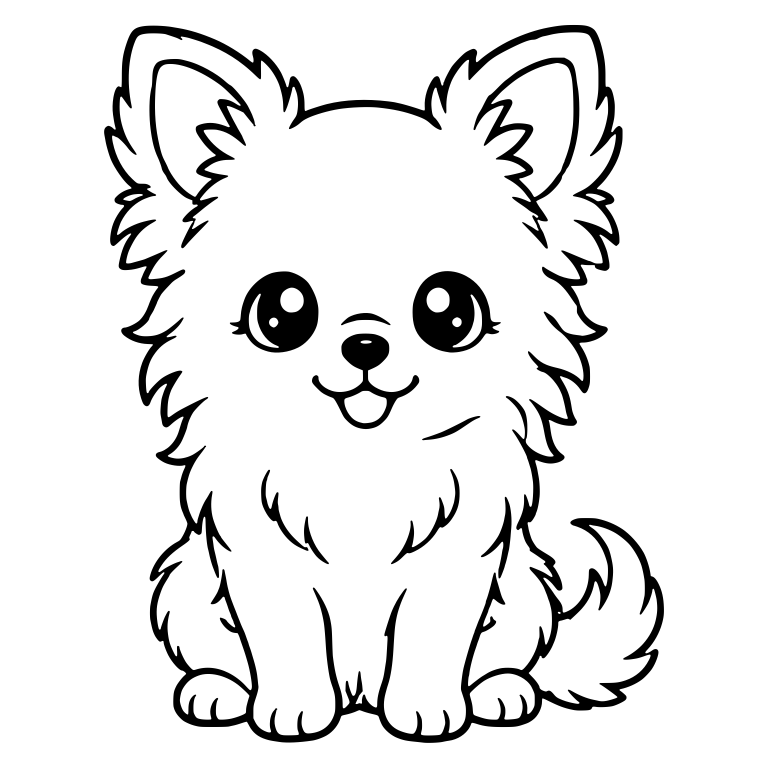 Fluffy Longhair Chihuahua Sitting Tall With Curled Tail — free animal SVG cut file