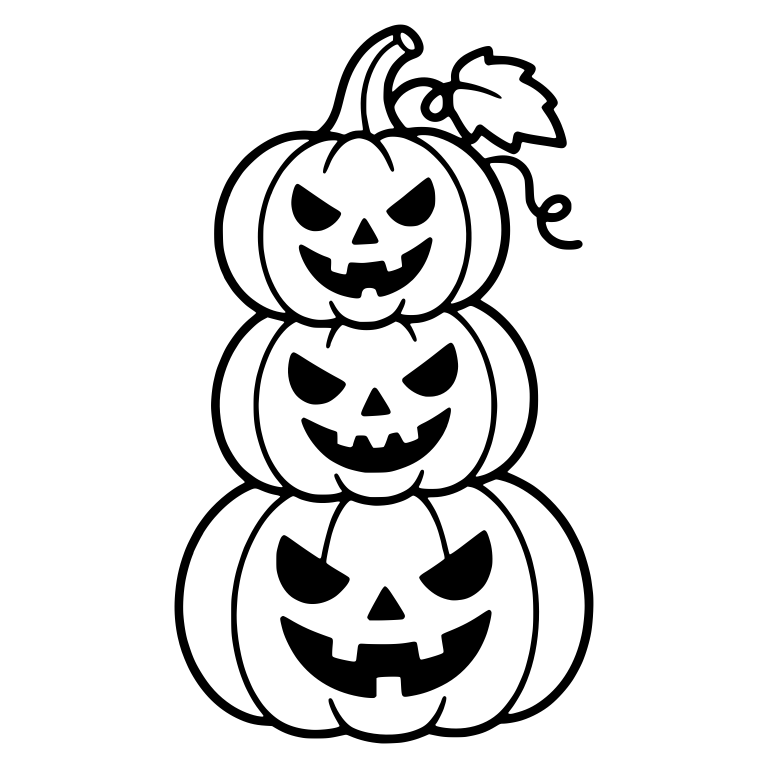 Evil Jack-o'-Lantern Stack With Vine and Leaf — free holiday SVG cut file