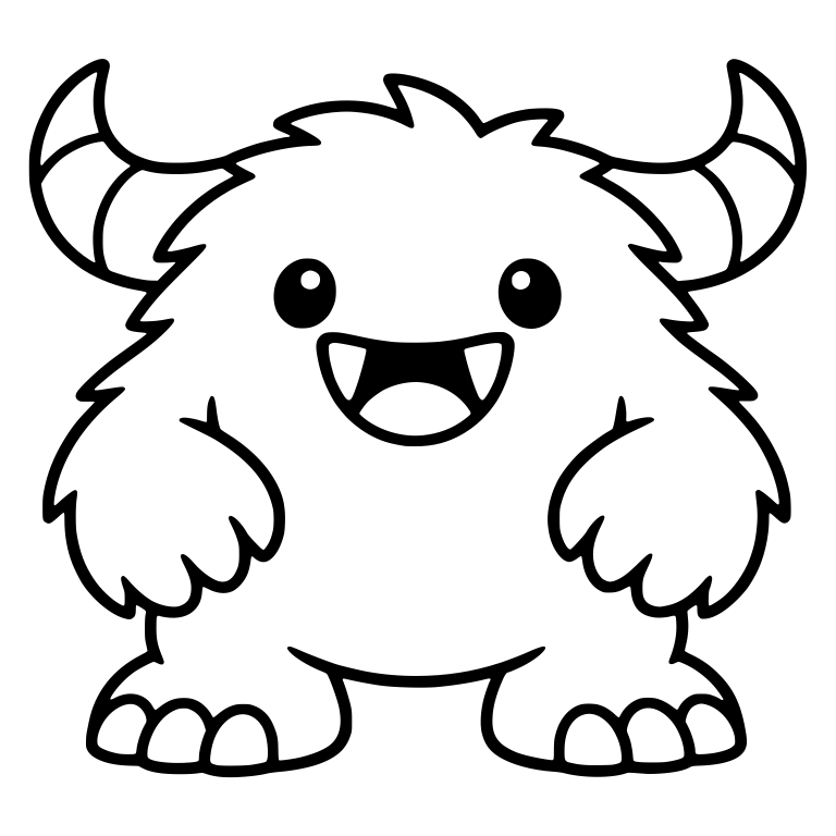 Shaggy Horned Monster With Huge Curved Horns — free fantasy-creature SVG cut file
