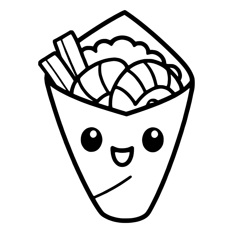 Kawaii Temaki Hand Roll With Two Sticks and Open Smile — free food SVG cut file