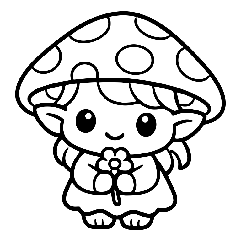 Mushroom Cap Elf Holding a Flower — free characters SVG cut file