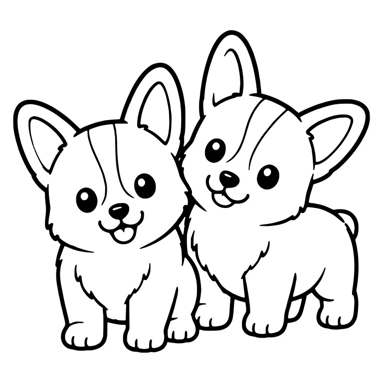 Two Corgi Puppies Standing Close Together Looking Ahead — free animal SVG cut file