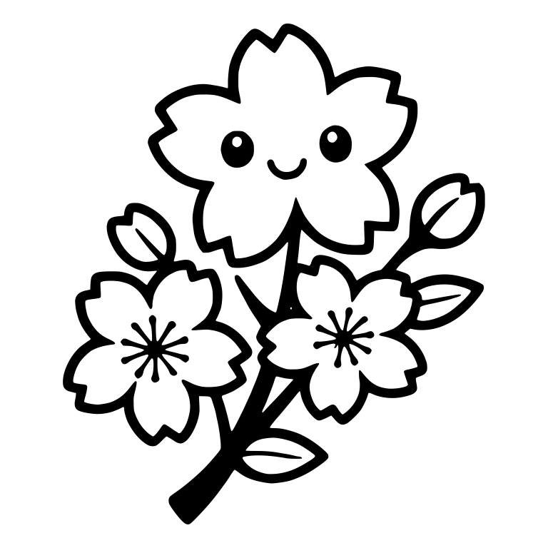Cherry Blossom Branch With Smiling Face and Buds — free floral SVG cut file