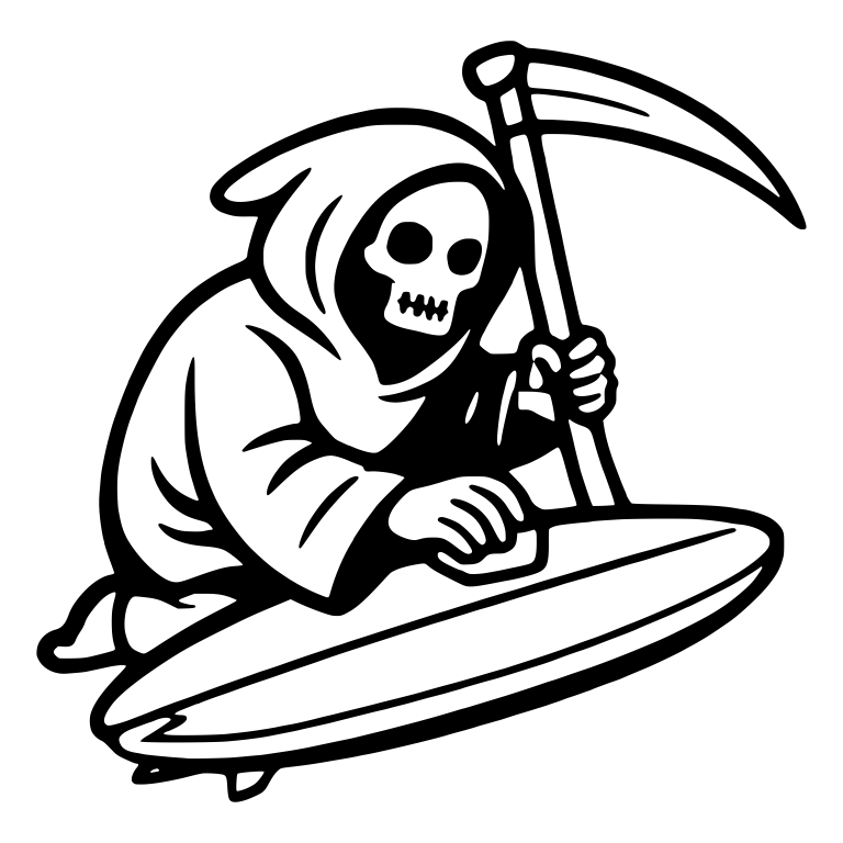 Reaper with Scythe Kneeling on Surfboard with Wax — free characters SVG cut file
